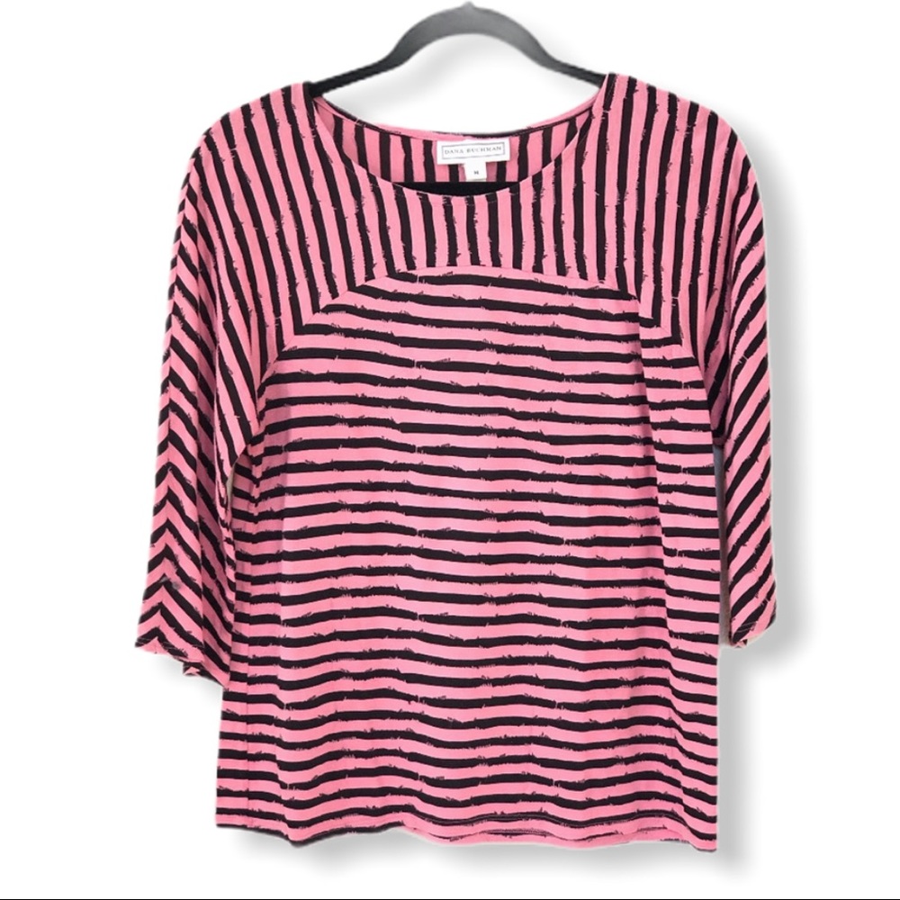 Dana Buchman Pink & Black Stripe Long Sleeve Shirt